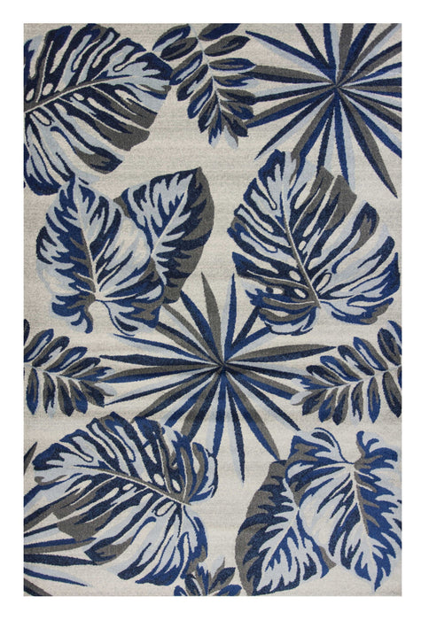 10' x 13' Machine Woven Tropical Leaves Indoor Area Rug - Gray Blue