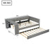 Giga upholstered platform trundle bed with built-in storage shelves, desk, charging station, and pull-out trundle for versatile sleeping space.