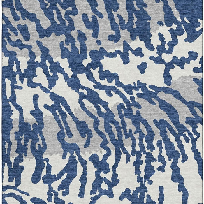 10' X 14' Animal Print Washable Area Rug With UV Protection (669462) - Navy Blue / Ivory