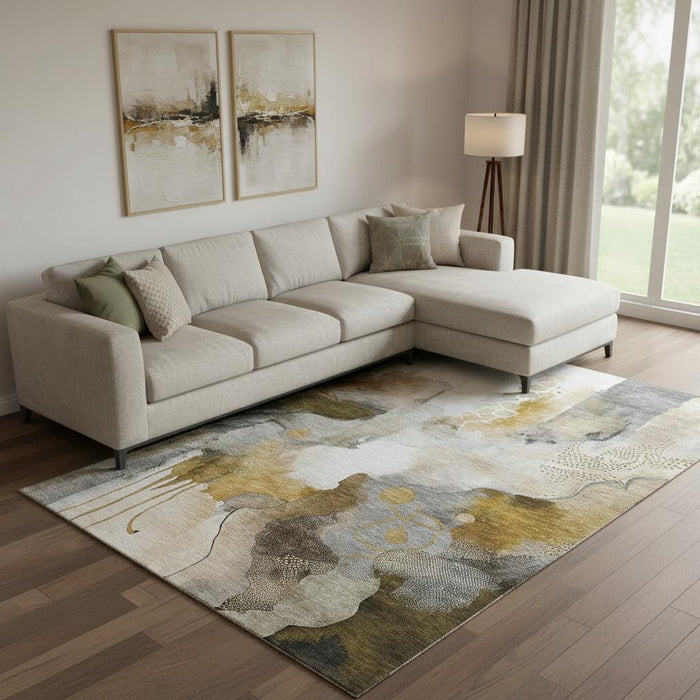 10' X 14' Abstract Washable Area Rug With UV Protection (714781) - Coffee / Ivory