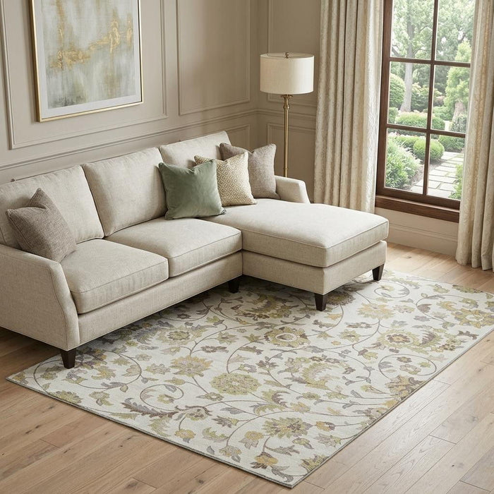 10' X 14' Floral Washable Area Rug With UV Protection (678982) - Ivory / Copper / Gray