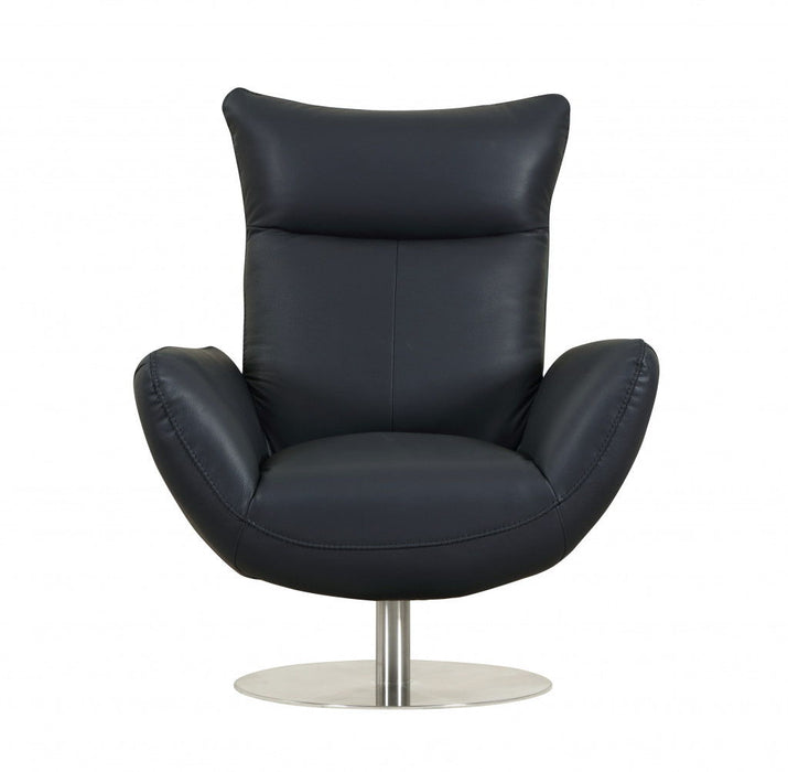 Contemporary Leather Lounge Chair - Navy