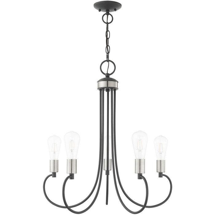 26" Five Light Dimmable Chandelier With Shades - Gray