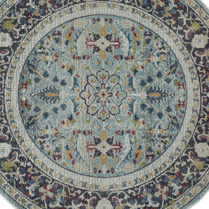 4' Floral Distressed Round Rug (550525) - Sky Blue