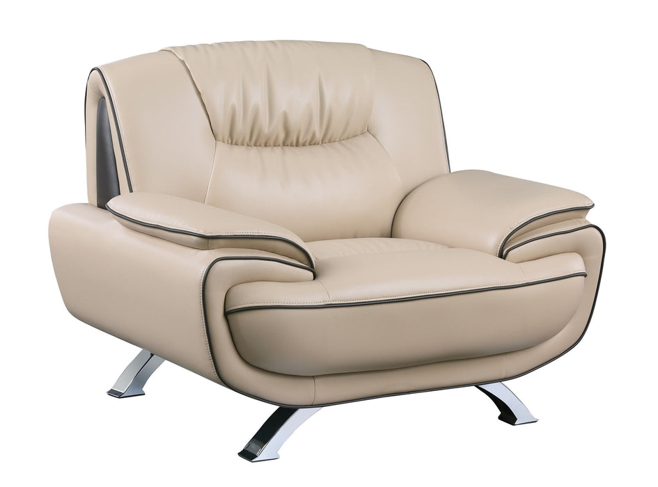 Leather Match Arm Chair - Beige And Silver