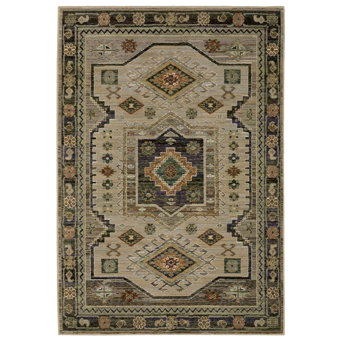 8' X 11' Tribal Area Rug - Gray And Green