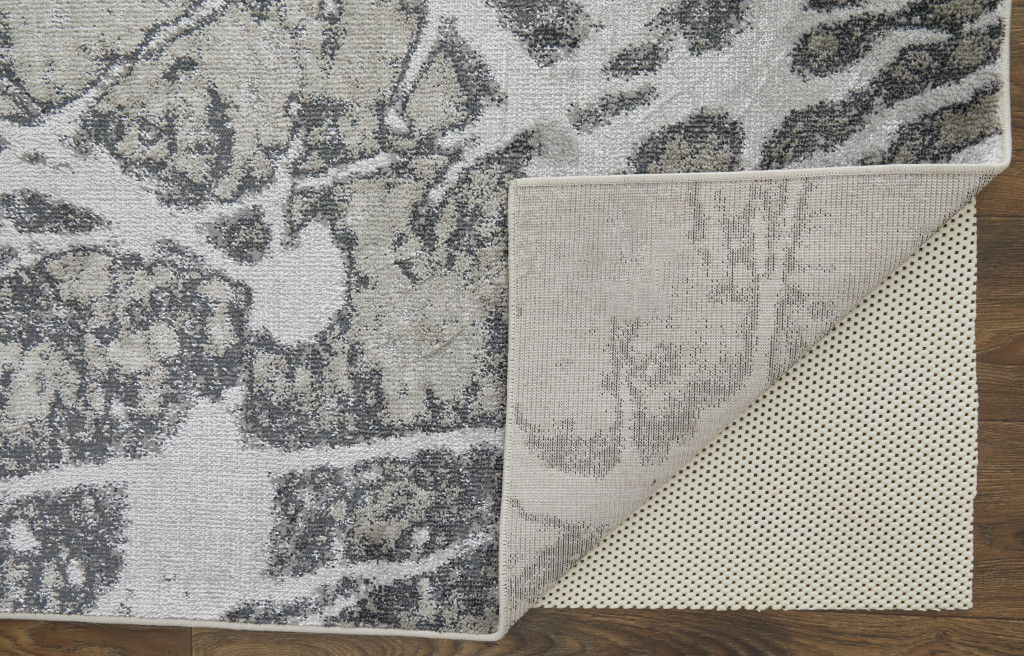 10' x 13' Abstract Power Loom Area Rug - Gray Silver And Ivory