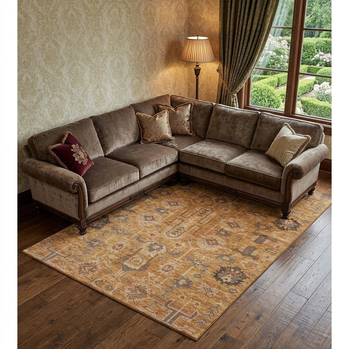 10' X 14' Oriental Washable Area Rug With UV Protection (656693) - Terra Cotta / Beige / Charcoal