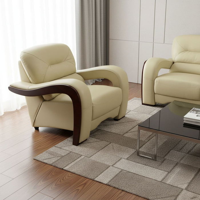 39" Leather Arm Chair - Beige / Brown