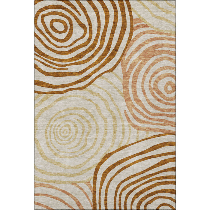10' X 14' Abstract Washable Area Rug With UV Protection - Terra Cotta And Gold