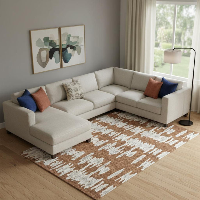 10' X 14' Striped Washable Area Rug With UV Protection (671990) - Rust / Beige