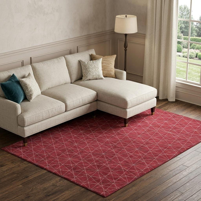 10' X 14' Geometric Washable Area Rug With UV Protection (677897) - Red / Ivory