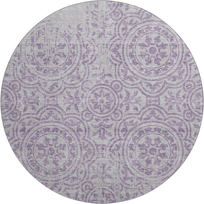 8' Medallion Washable Round Rug With UV Protection - Lavender / Ivory