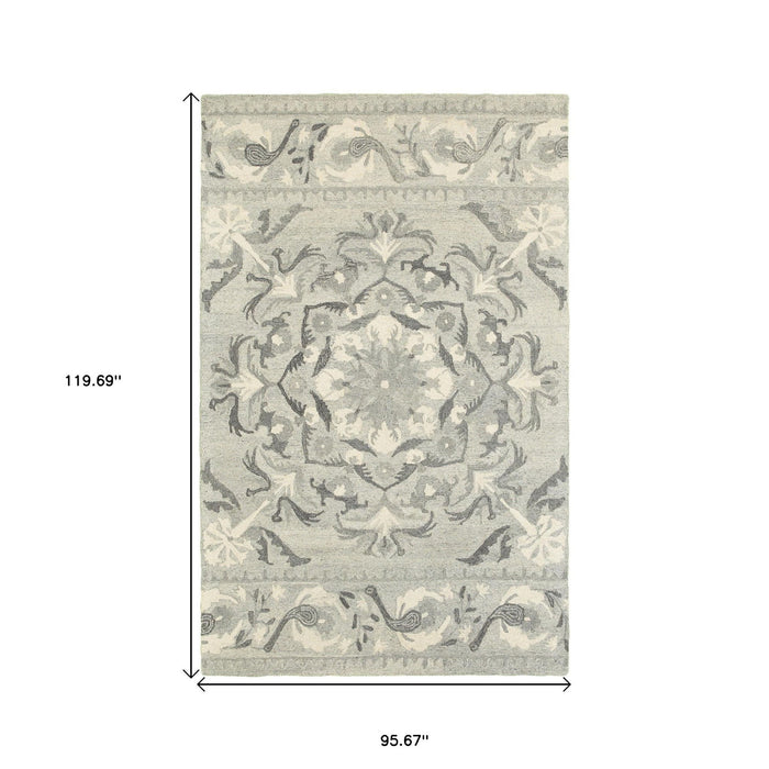 8' X 10' Wool Floral Hand Tufted Area Rug - Ivory