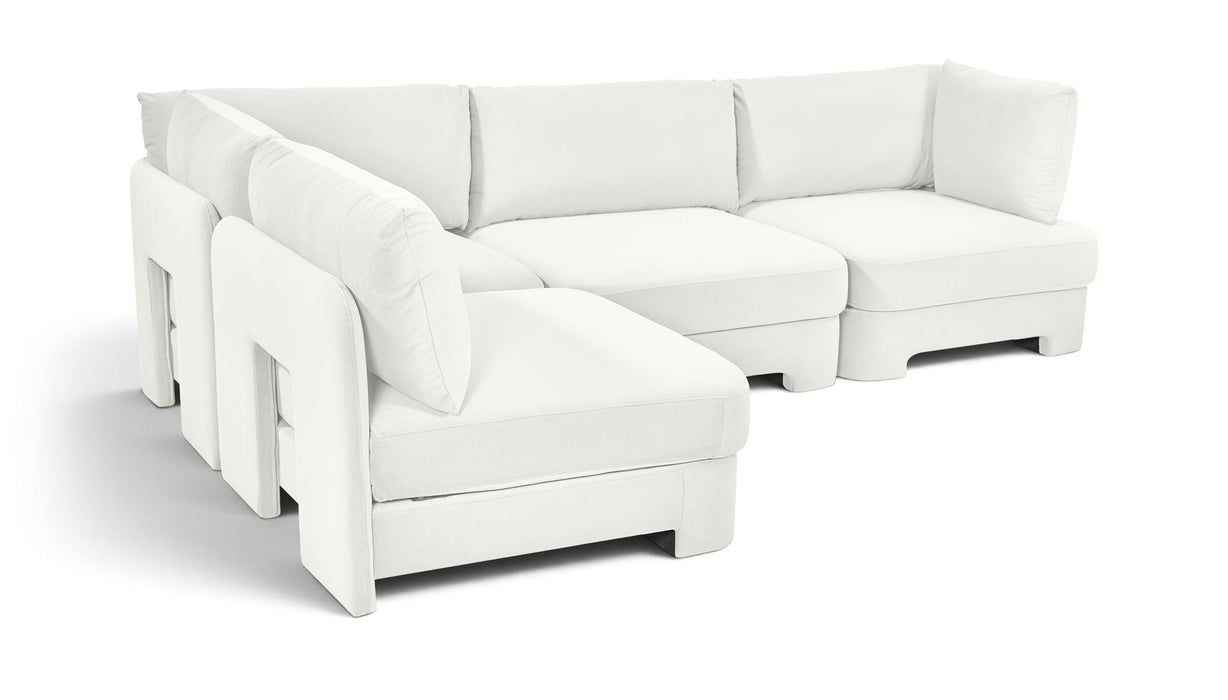 Meridian Furniture Hammond velvet performance fabric upholstered 4-piece armless sectional sofa in a modern stationary design.