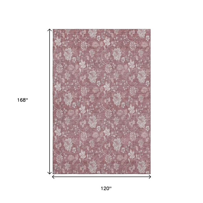 10' X 14' Floral Washable Area Rug With UV Protection (655974) - Blush / Ivory