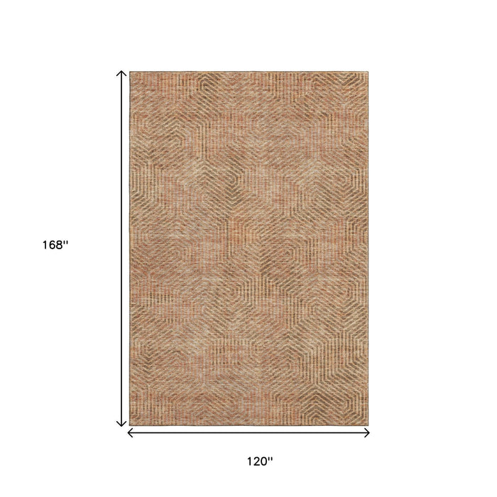 10' X 14' Geometric Washable Area Rug With UV Protection (672482) - Copper / Beige