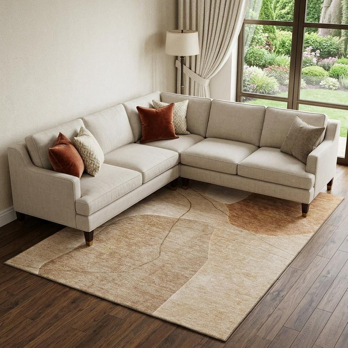 9' X 12' Abstract Washable Area Rug With UV Protection (655602) - Rust / Copper