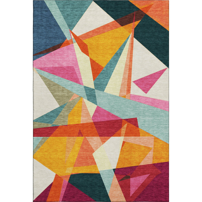 10' X 14' Geometric Washable Area Rug With UV Protection (696536) - Ivory / Orange / Pink