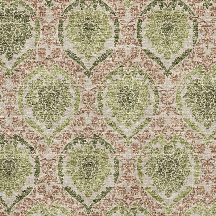 10' X 14' Medallion Washable Area Rug With UV Protection - Olive Green And Copper