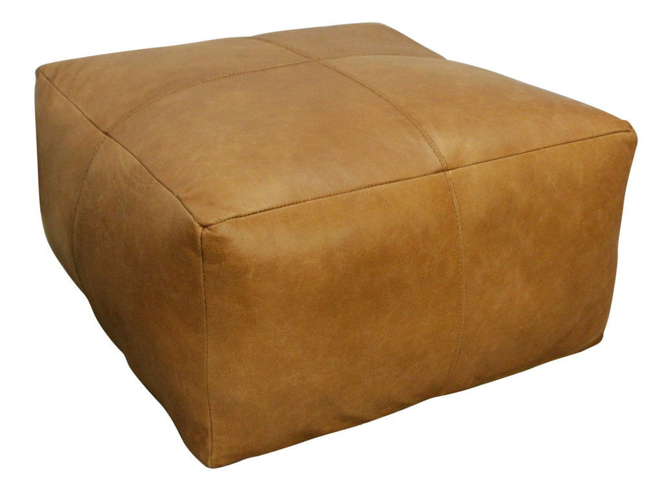 22" Genuine Leather Pouf Ottoman - Tan