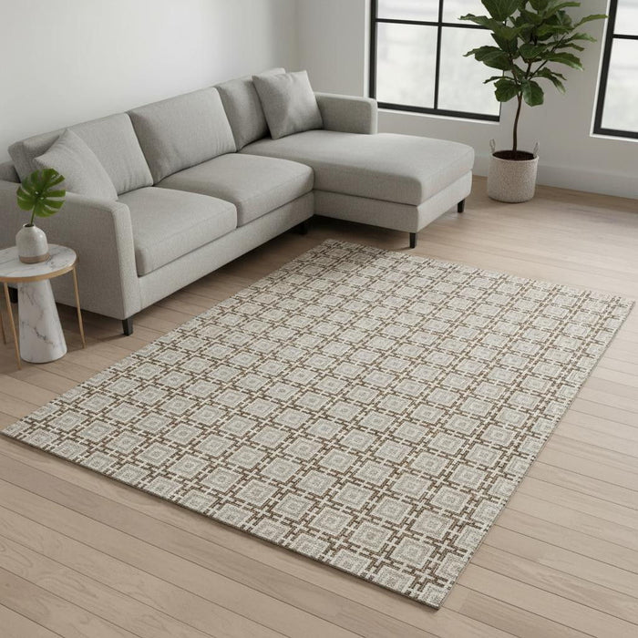 9' X 12' Geometric Washable Area Rug With UV Protection (645246) - Taupe / Beige