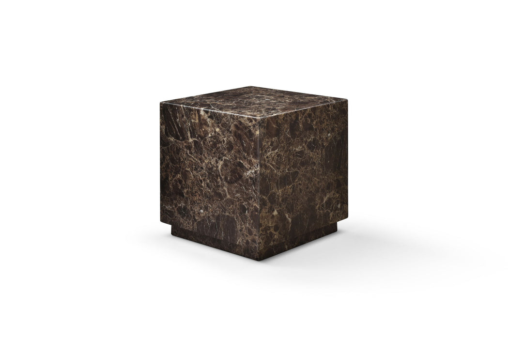 Marble Square Block End Table - Brown