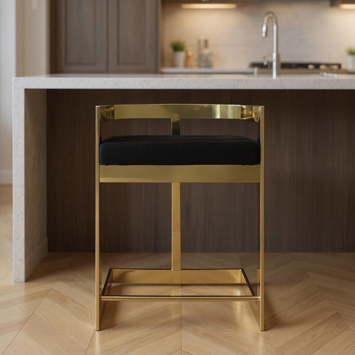 Velvet Metal Low Back Counter Height Bar Chair - Black / Gold