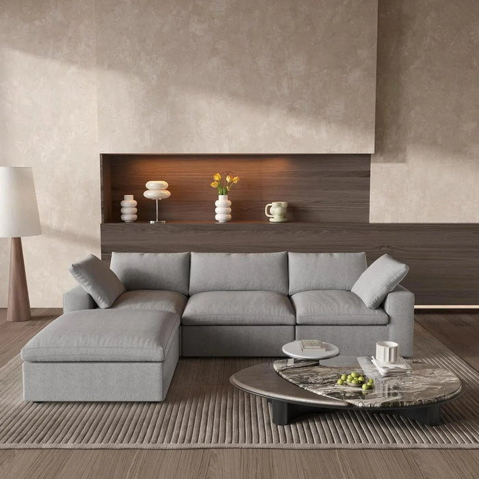 2 Piece Living Room Set Blend Modular Sofa With Ottoman Storage - Light Gray