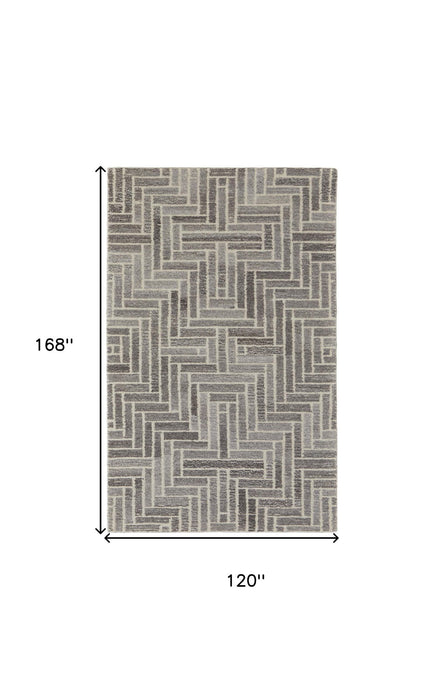10' x 14' Wool Geometric Hand Tufted Area Rug - Tan And Gray