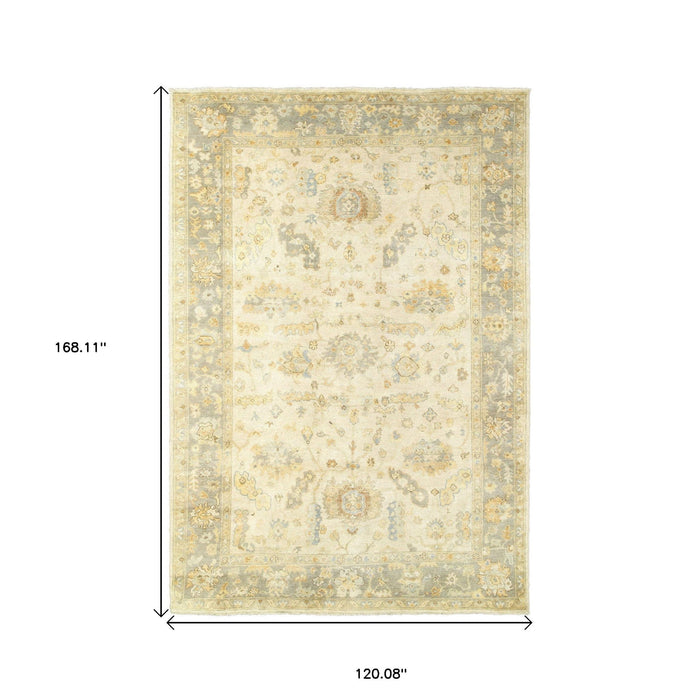 10' X 14' Wool Oriental Hand Knotted Area Rug - Beige And Gray