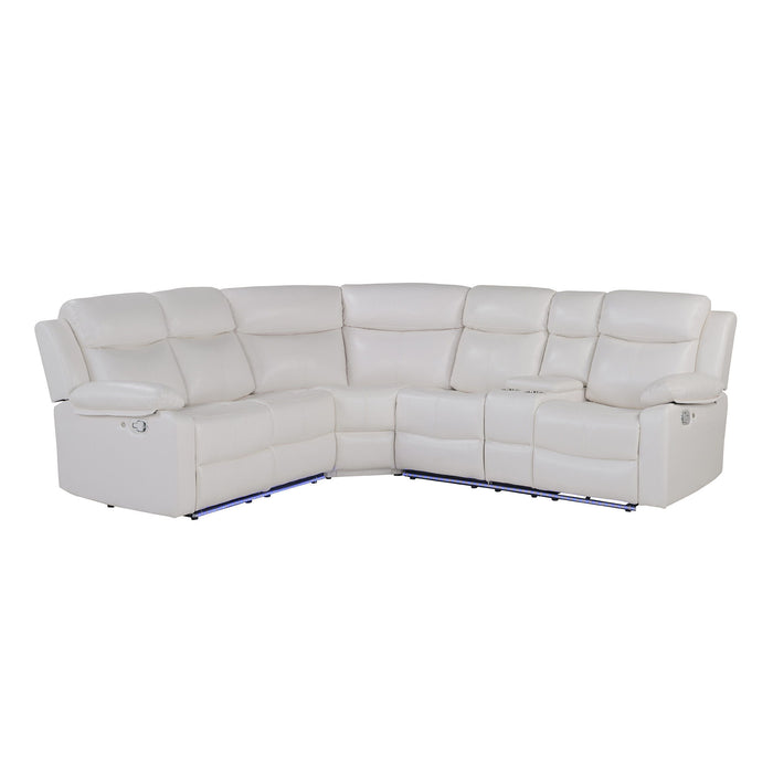Faux Leather Reclining Curved Six Piece Sectional With LED Console - Off White