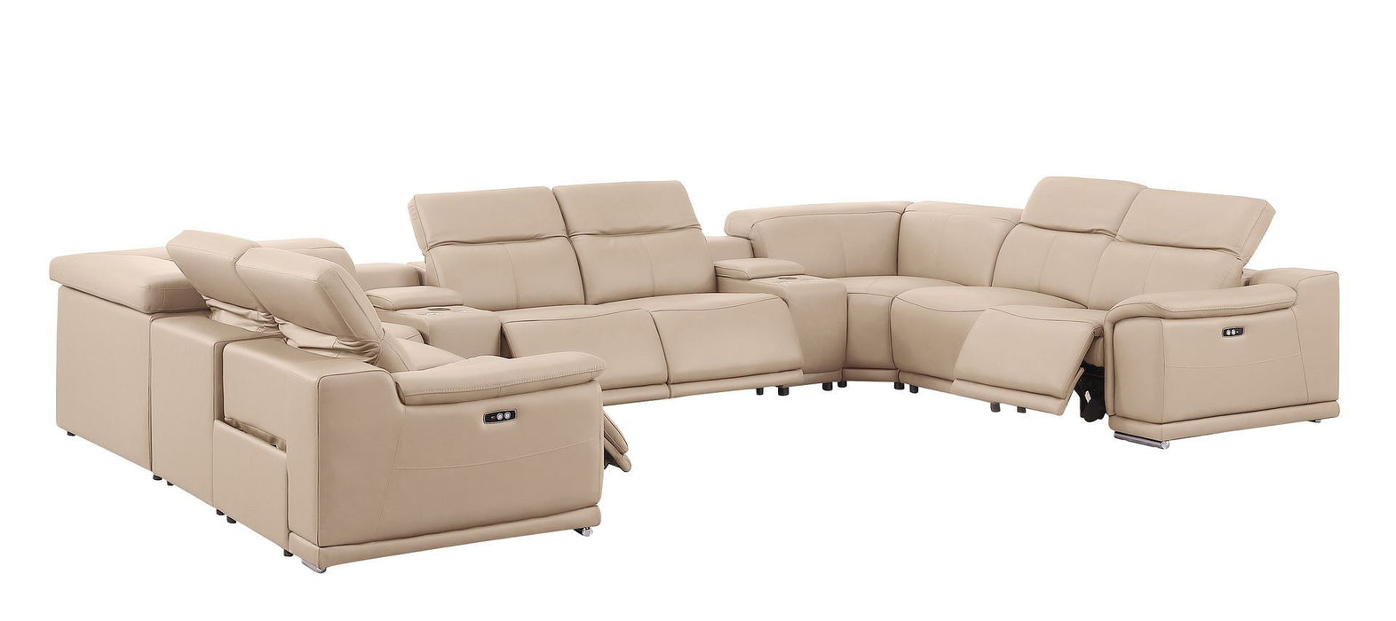 Leather Modular U-Shaped Ten Piece Corner Sectional With Console - Beige