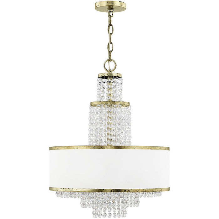 Five Light Metal Dimmable Chandelier With Shades - Bronze / Clear / Off White