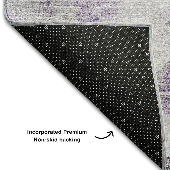 10' X 14' Abstract Washable Area Rug With UV Protection (657227) - Purple / Gray / Ivory