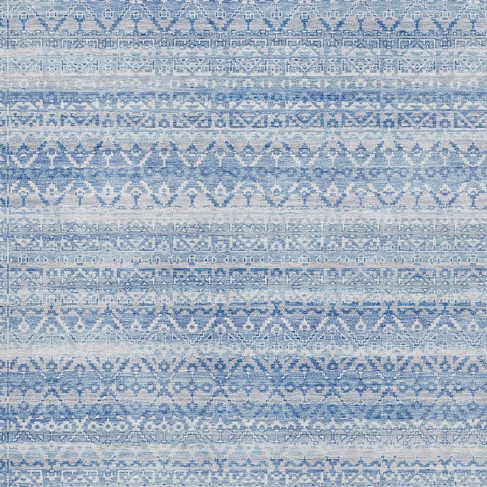 10' X 14' Striped Washable Area Rug With UV Protection (717857) - Sky Blue / Ivory