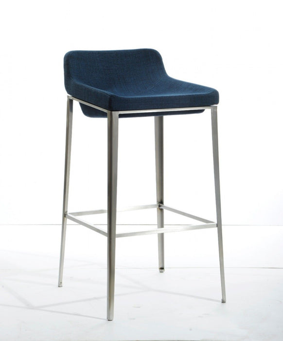 Stainless Steel Low Back Bar Height Bar Chair - Blue And Silver