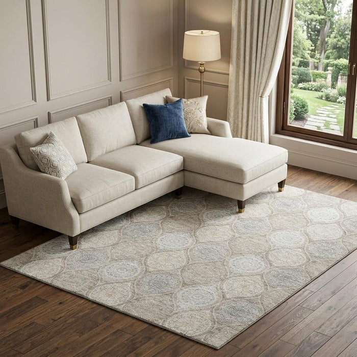 10' X 14' Ogee Washable Area Rug With UV Protection (677130) - Taupe / Beige / Ivory
