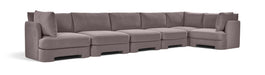 Meridian Furniture Hammond velvet performance fabric 6-piece L-shaped sectional sofa with plush cushions and modern design.