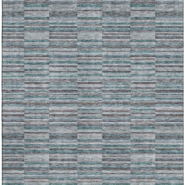 10' X 14' Striped Washable Area Rug With UV Protection - Teal / Gray