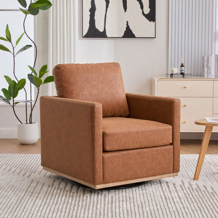 Giga modern upholstered square swivel accent chair with 360-degree rotation, featuring a plush fabric seat and sleek design.