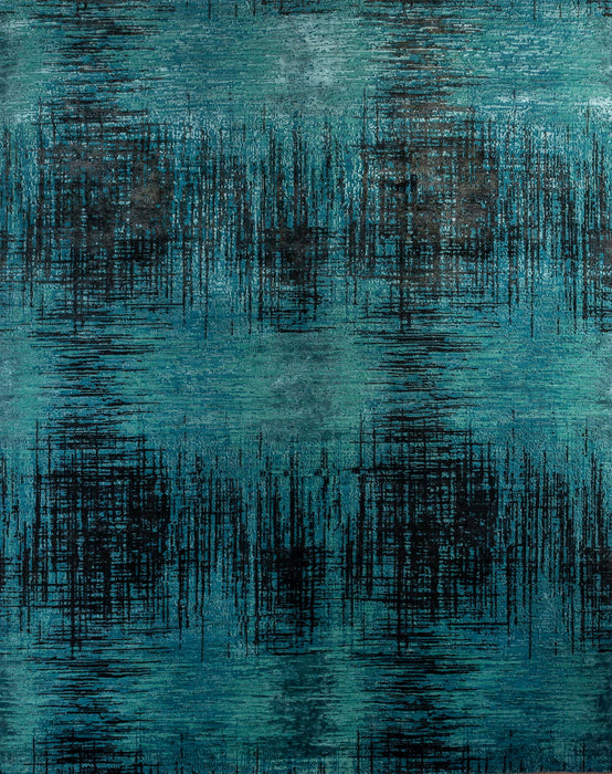 8' X 10' Abstract Hand Knotted Wool Material Area Rug - Blue