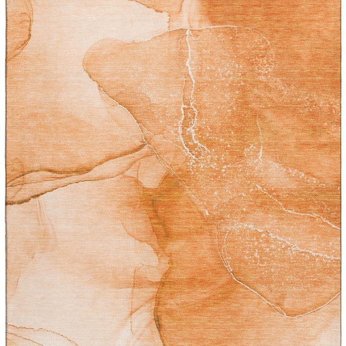 10' X 14' Abstract Washable Area Rug With UV Protection (646870) - Orange / Ivory