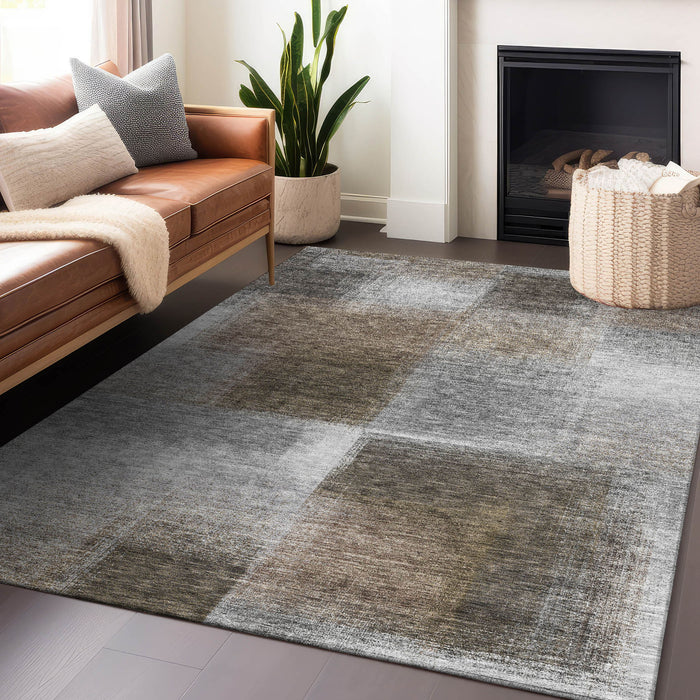 10' X 14' Abstract Washable Area Rug With UV Protection - Silver