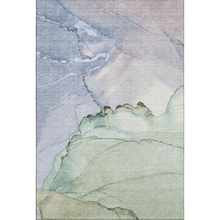 10' X 14' Abstract Washable Area Rug With UV Protection (701263) - Artichoke Green / Lavender / Ivory