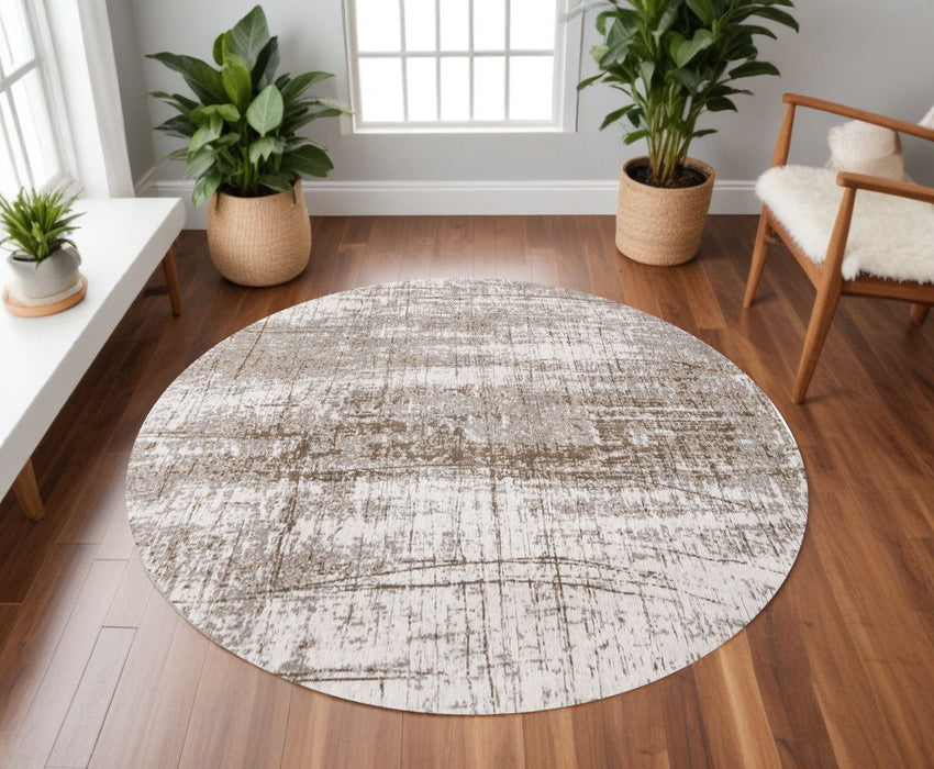 7' x 7' Round Abstract Non Skid Area Rug - Gray And Beige