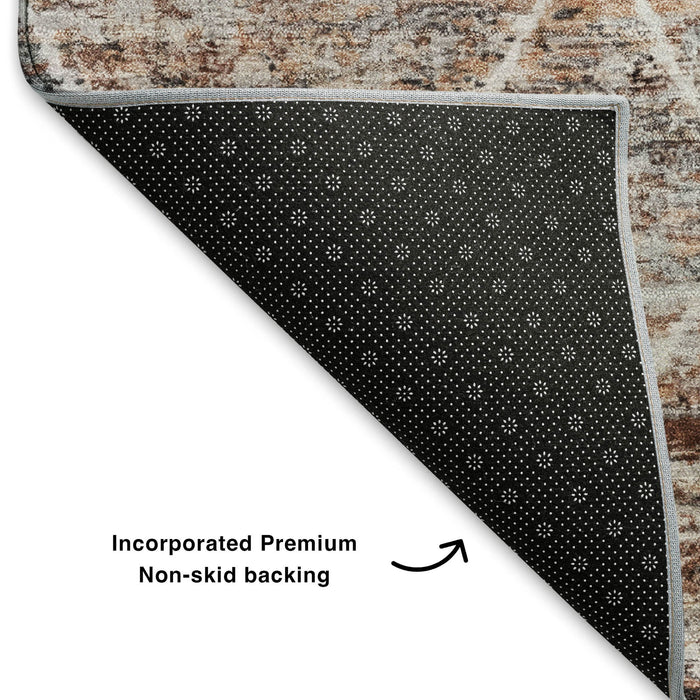 10' X 14' Geometric Washable Area Rug With UV Protection (699208) - Rust / Copper / Ivory