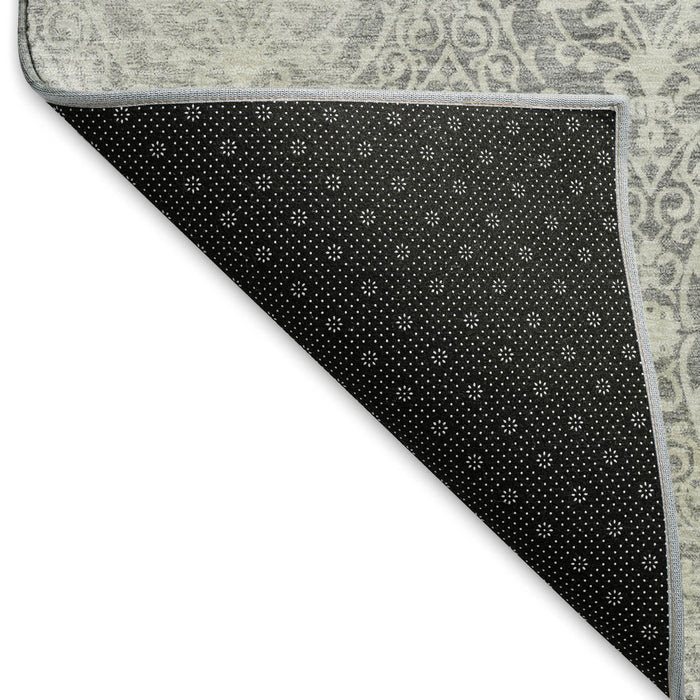 10' X 14' Damask Washable Area Rug With UV Protection (692100) - Gray / Ivory