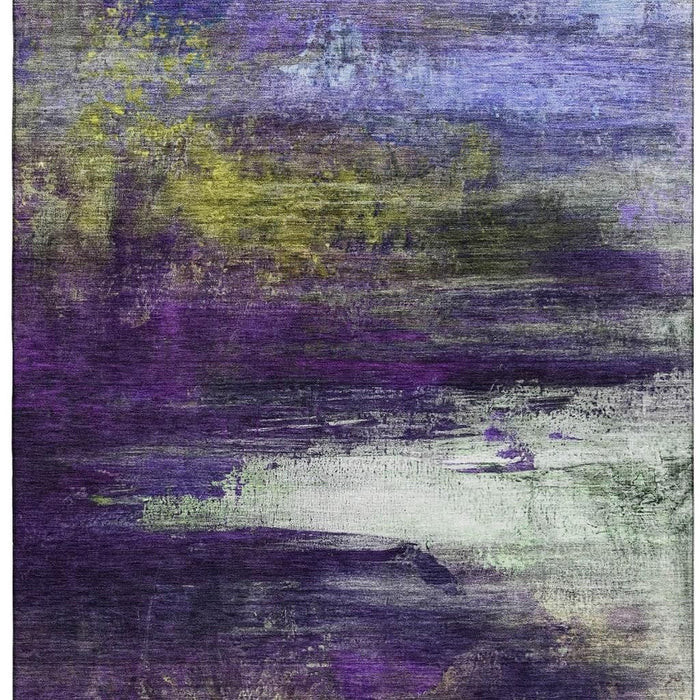 10' X 14' Abstract Washable Area Rug With UV Protection (714703) - Purple / Lime Green