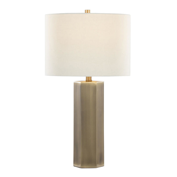 Huit - 26" Metal Table Lamp (Set of 2) - Antique Brass And White Linen